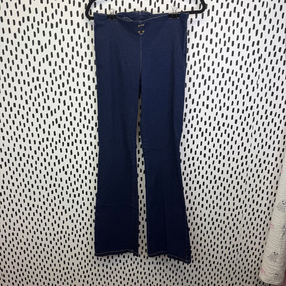 Tyte Womens Y2K wide leg Blue Jeans Size 11 super low rise 2 rings on center
